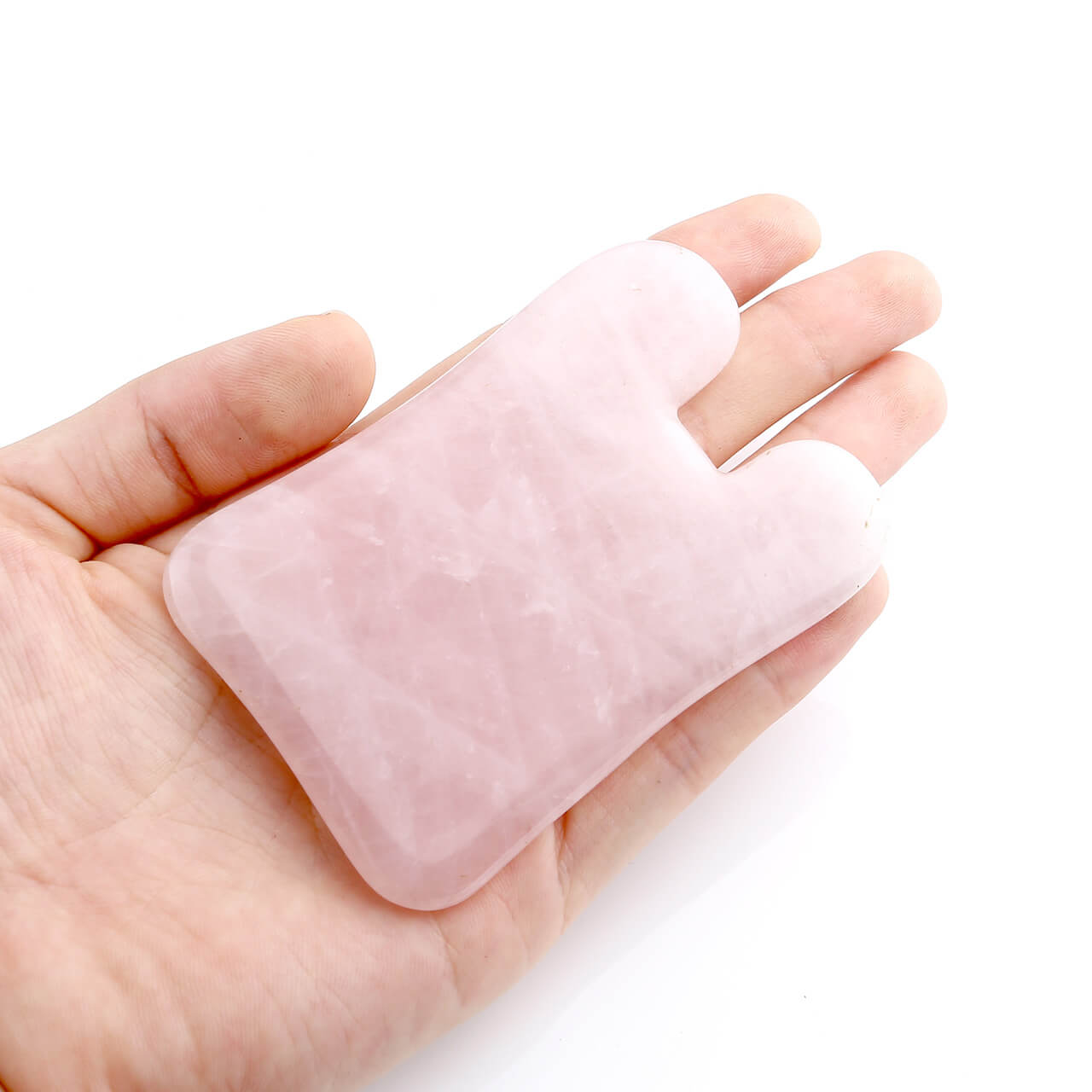 Jovivi Concave-shape handmade Natural Rose Quartz Gua Sha Board Scraping Jade Massage Tool, front side, asg003501