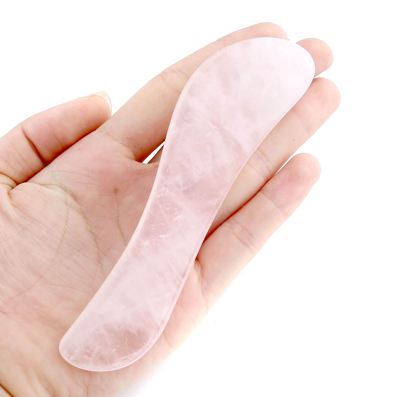 Jovivi S shape handmade Natural Rose Quartz Gua Sha Board Scraping Jade, front side. asg003501