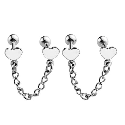 Double Heart Chain Barbell Cartilage Helix Stud Earrings | Jovivi - Jovivi