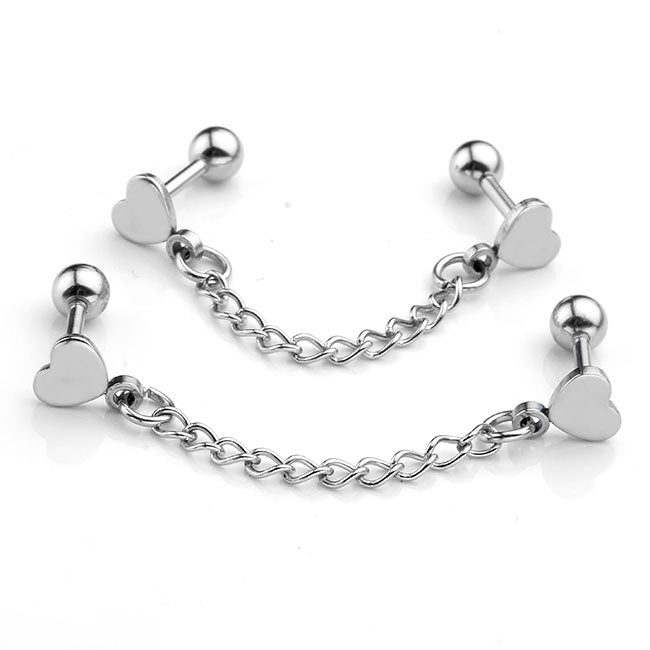 Double Heart Chain Barbell Cartilage Helix Stud Earrings | Jovivi - Jovivi