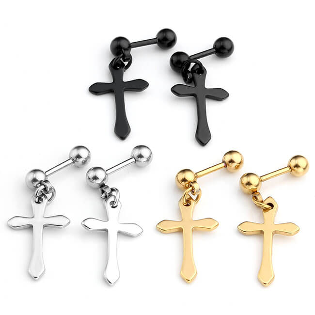 Cross Dangle Barbell Stud Earrings | Jovivi - Jovivi