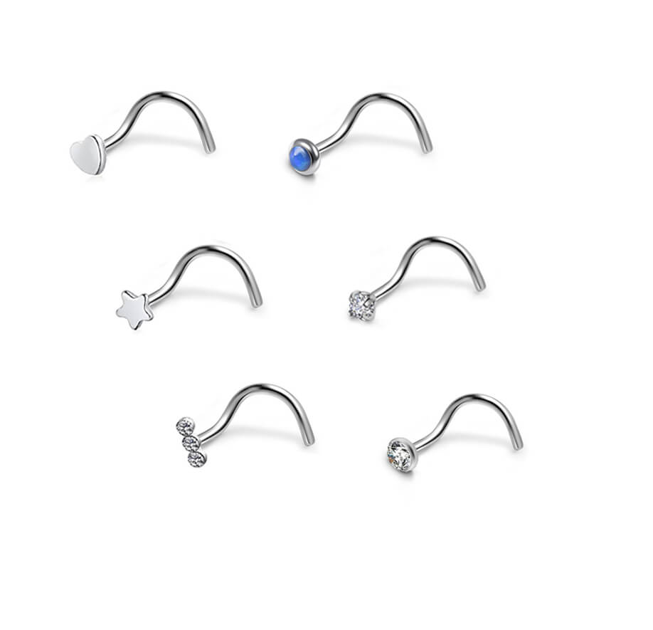 8 Pcs Pack of Assorted Natural Stone Set Top Steel Nose Stud Rings -  BM25.com