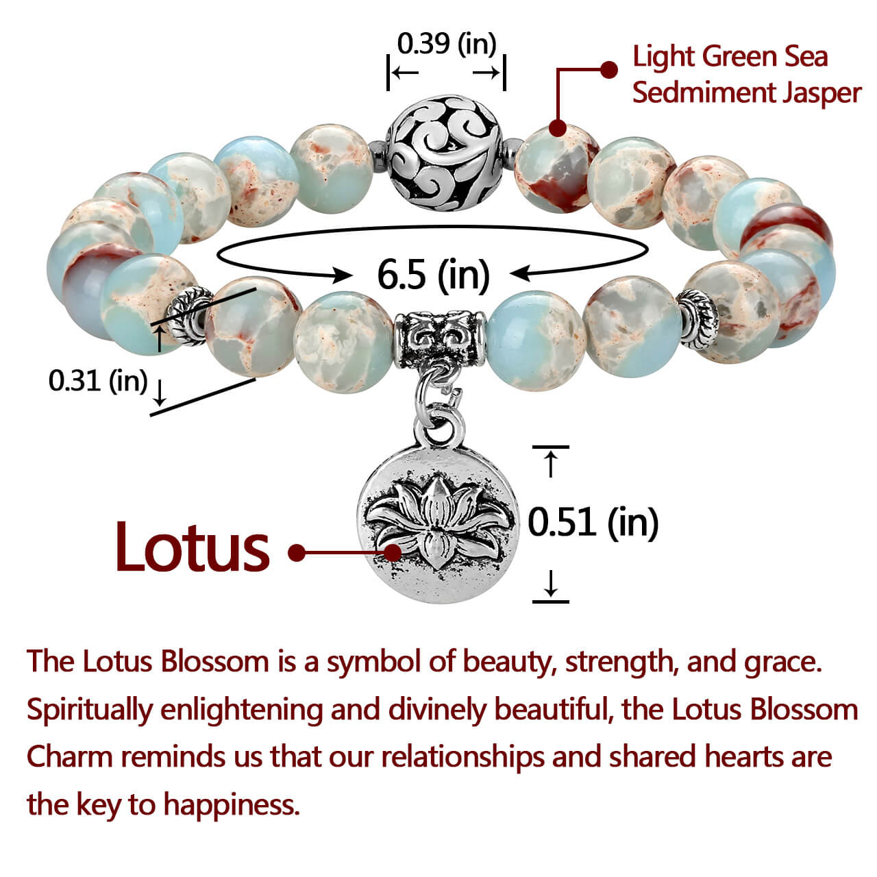 jovivi natural jasper bracelet yoga meditation beads with lotus pendant, jjb082907