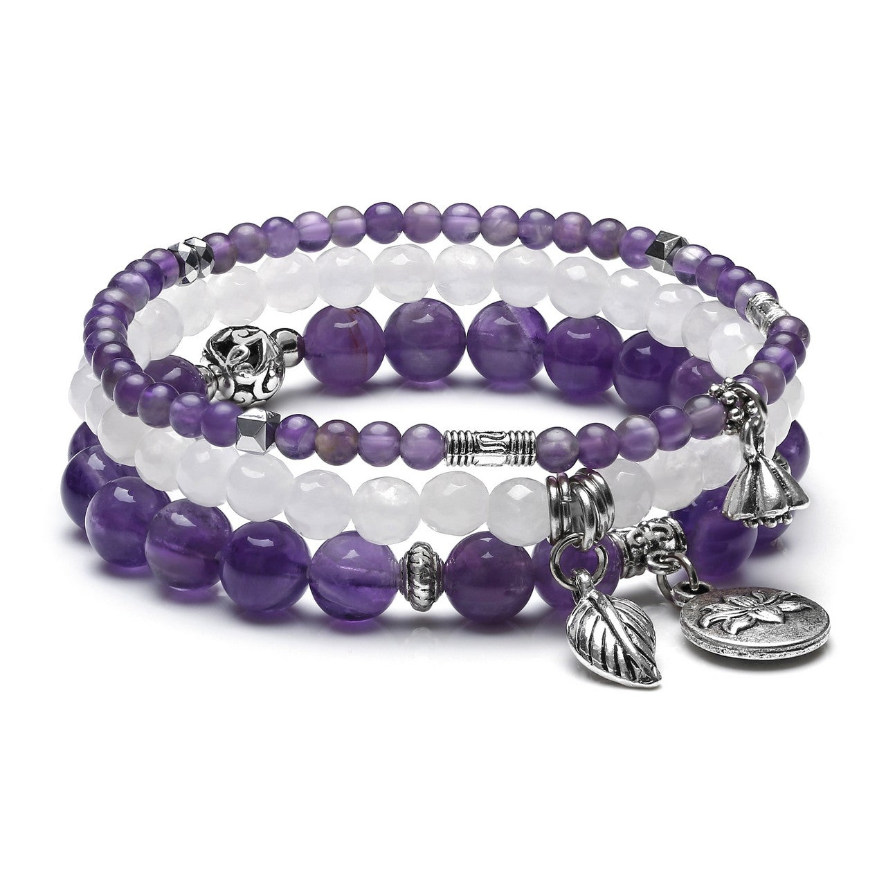 Amethyst Crystal Beads Bracelet Set 3PCS | Jovivi