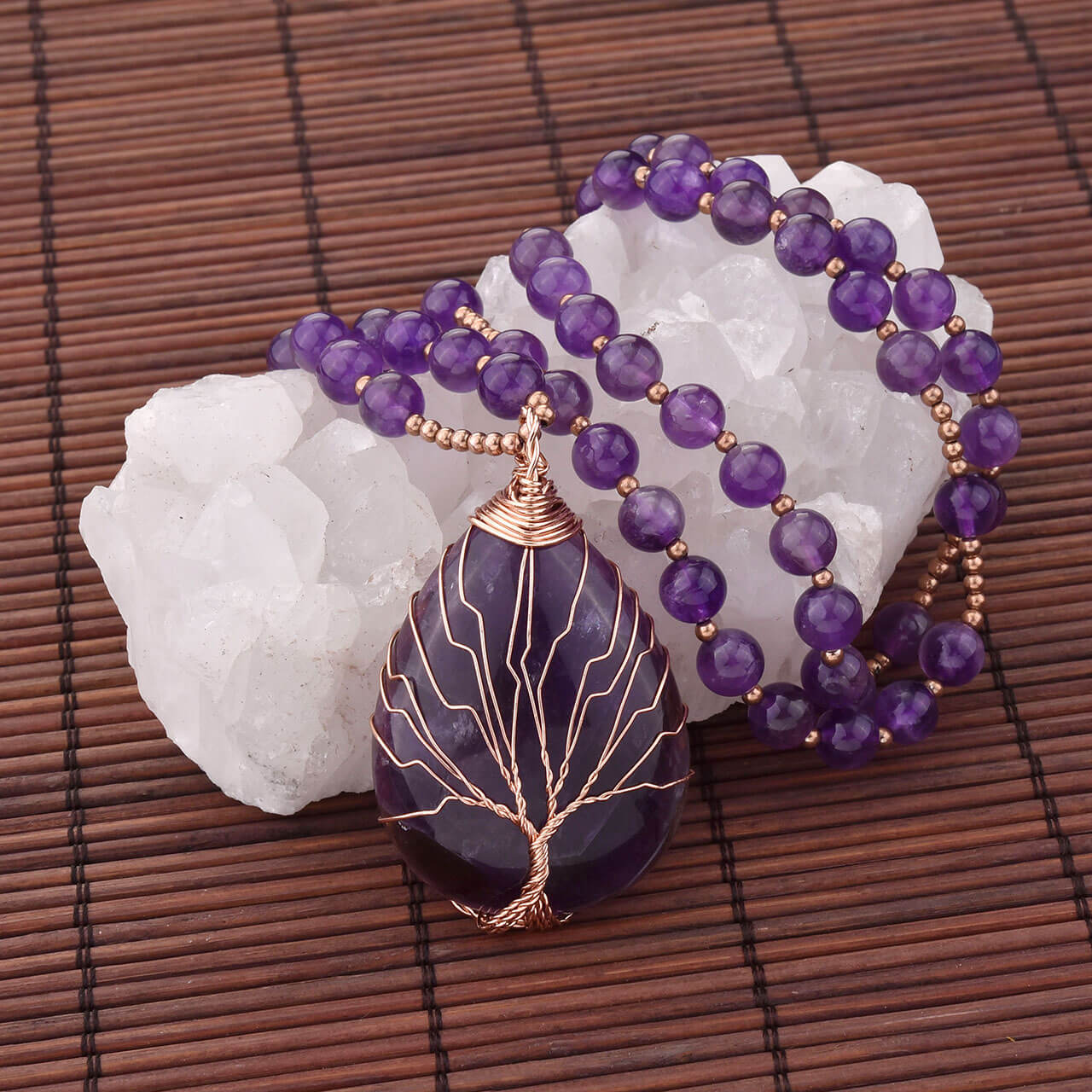 Jovivi healing crystals pendant necklace for women handmade tree of life wire wrapped pendant, jjn07140