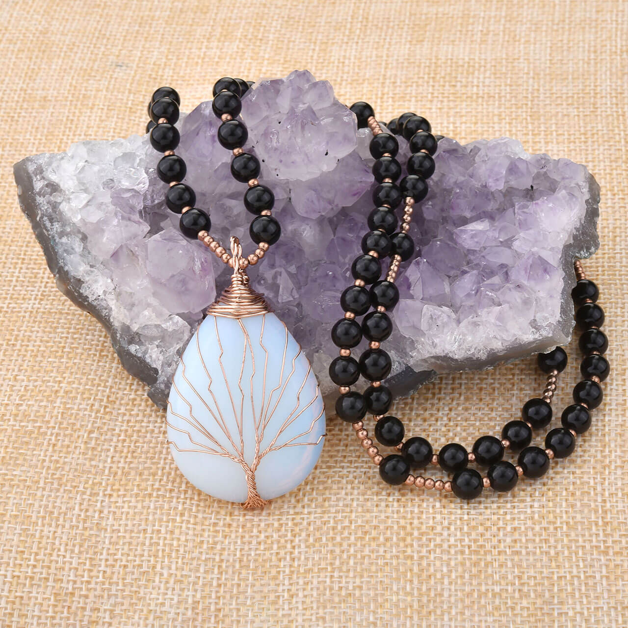 Jovivi healing reiki opalite tree of life necklace for women birthday gift