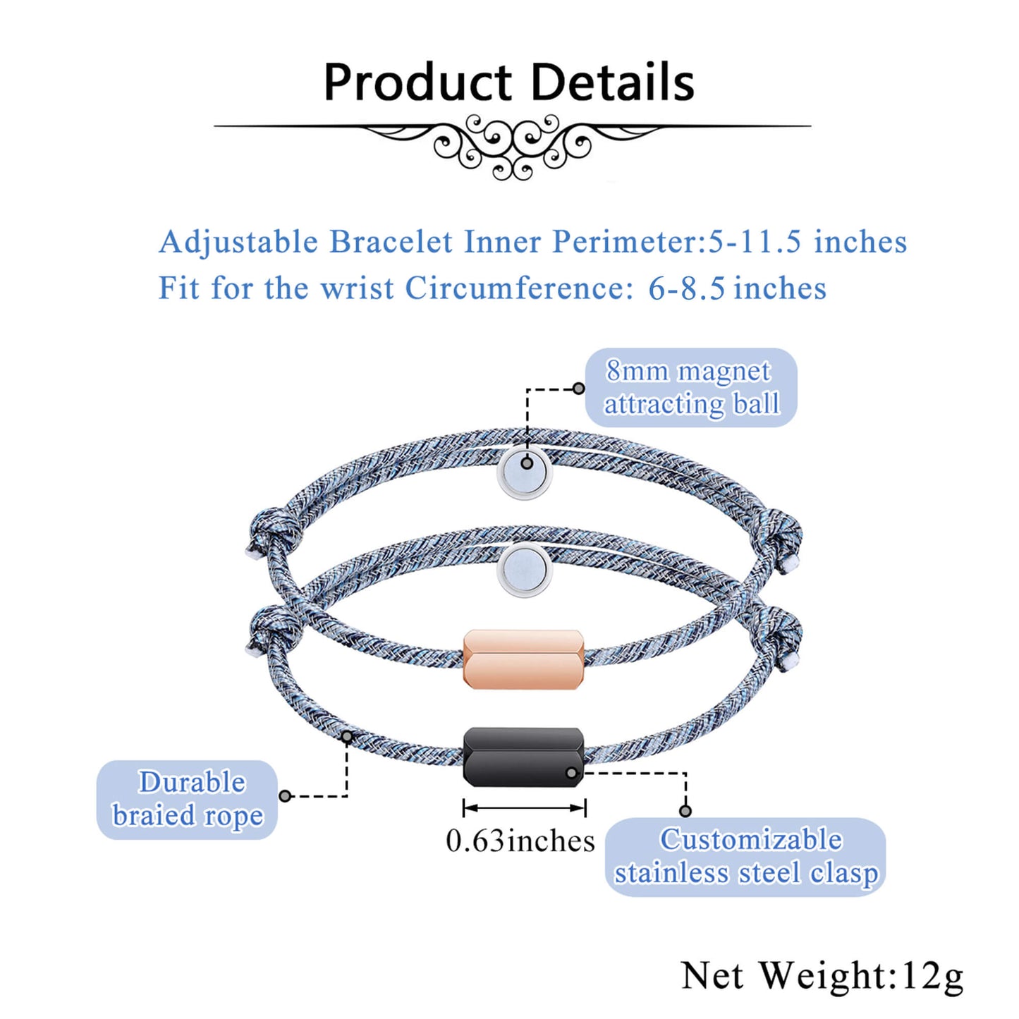 Personalized Magnetic Couple Matching Bracelets 2PCS | Jovivi