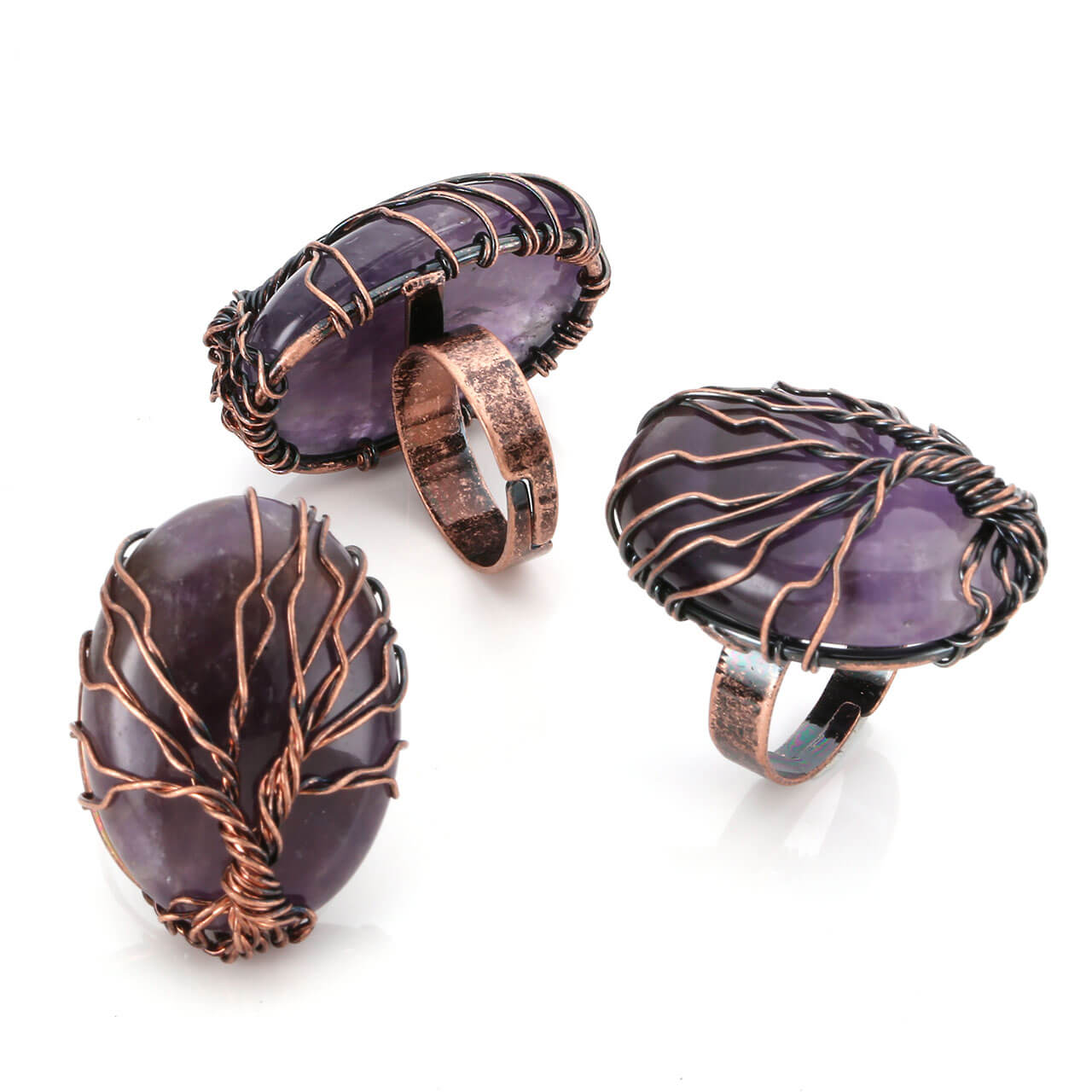 jkr012401 copper wires wrapped amethyst gemstones ring for women daily use