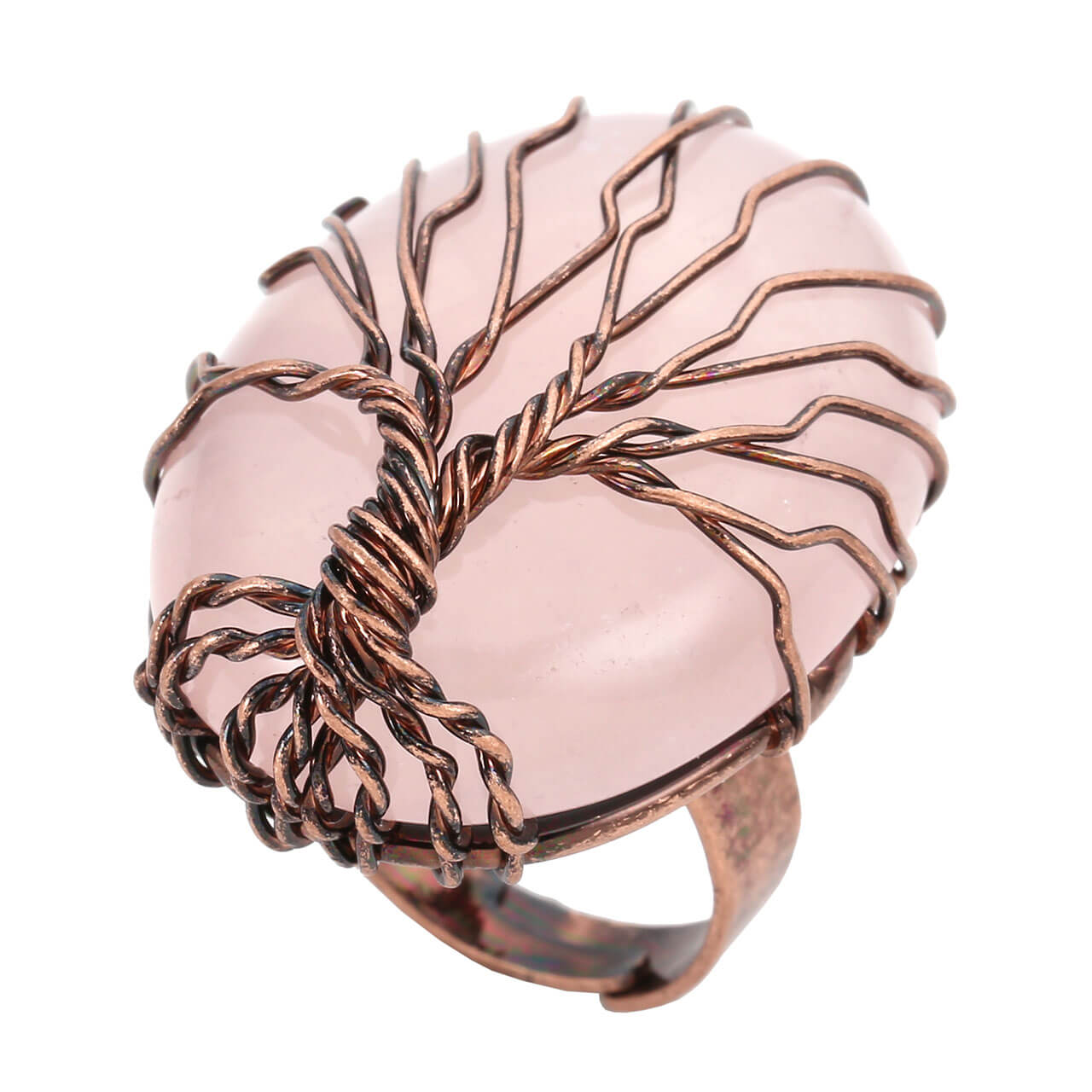 jkr012402 Handmade wire wrapped copper chakra gemstone beads band finger ring