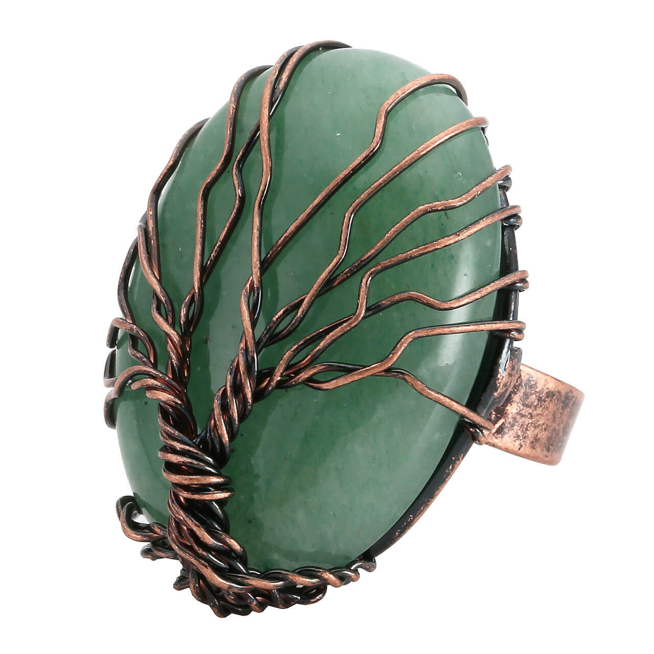 jkr012403 natural green aventurine handmade wire wrapped tree of life rings for women