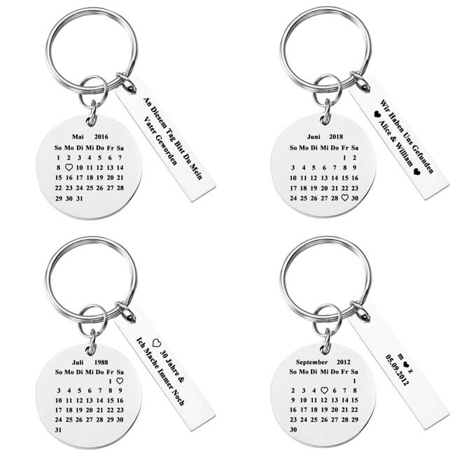 JOVIVI Custom Keychain - Personalized Special Date Calendar Stainless Steel Keychain with Rectangle Dog Tag for Couples Family Best Friends Anniversary Gift