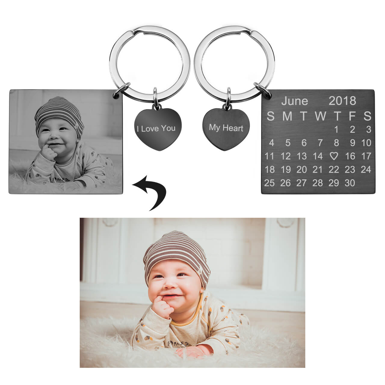 Jovivi personalize photo engrave calendar keychain for your loved one, jnf002705