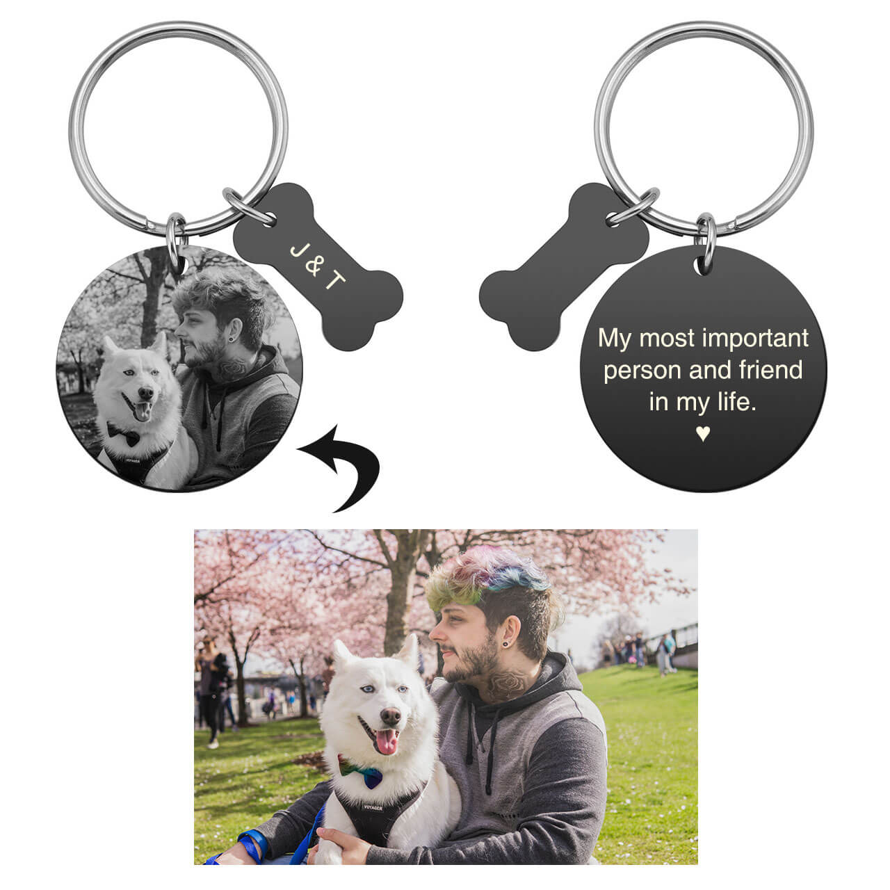 jnf002902 jovivi personalized custom photo name tag keychain set for him couples relationship keychain set