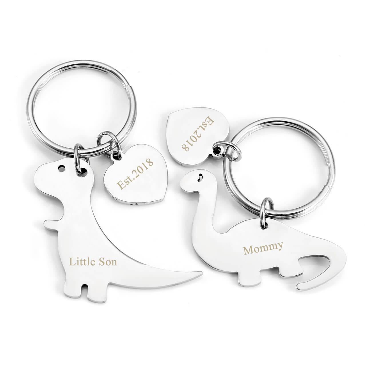 jovivi stainless steel name tag dinosaur keychain set for mom and baby, jnf004002