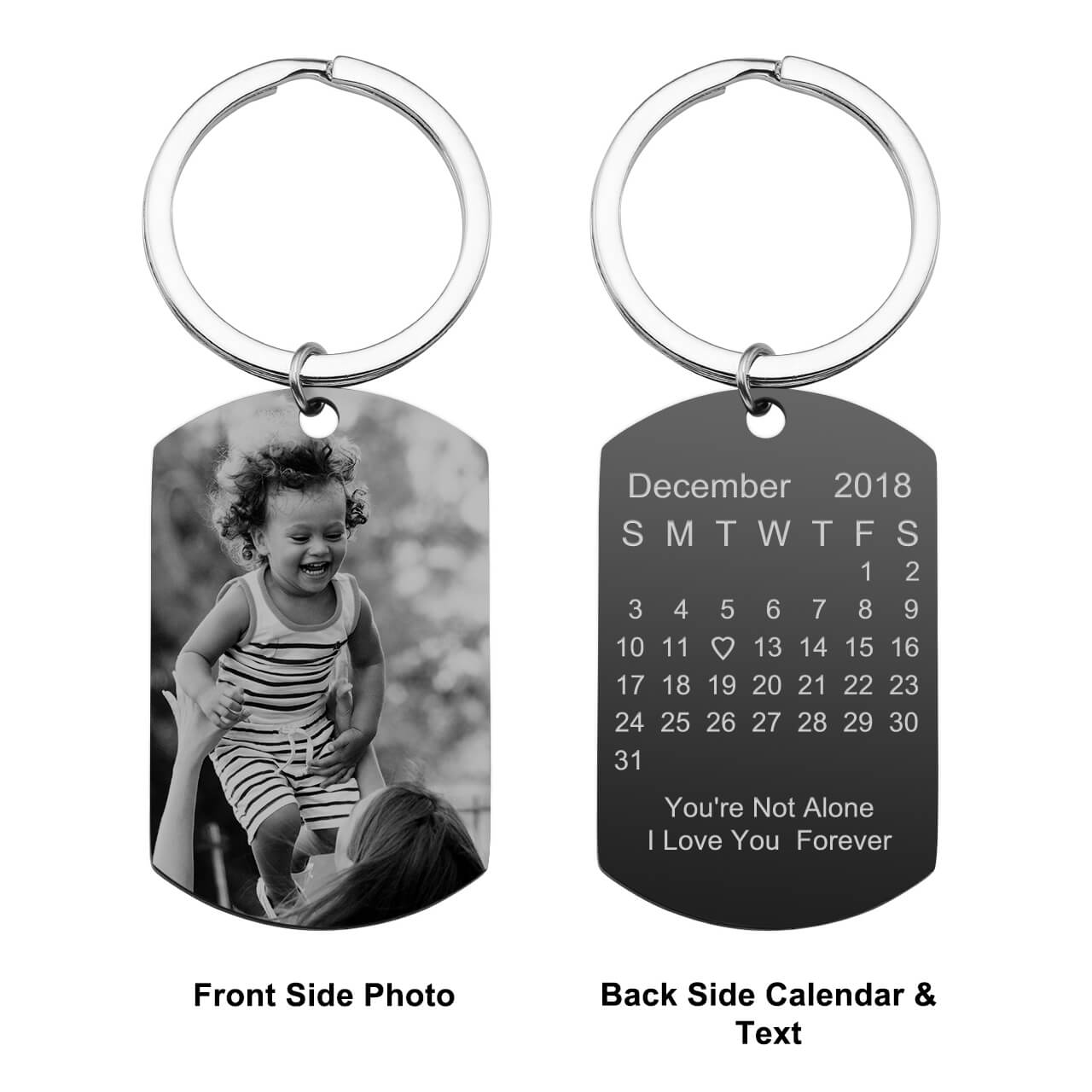 Jovivi personalized custom photo calendar keychain set for couples birthday gift, front side, jnf005703