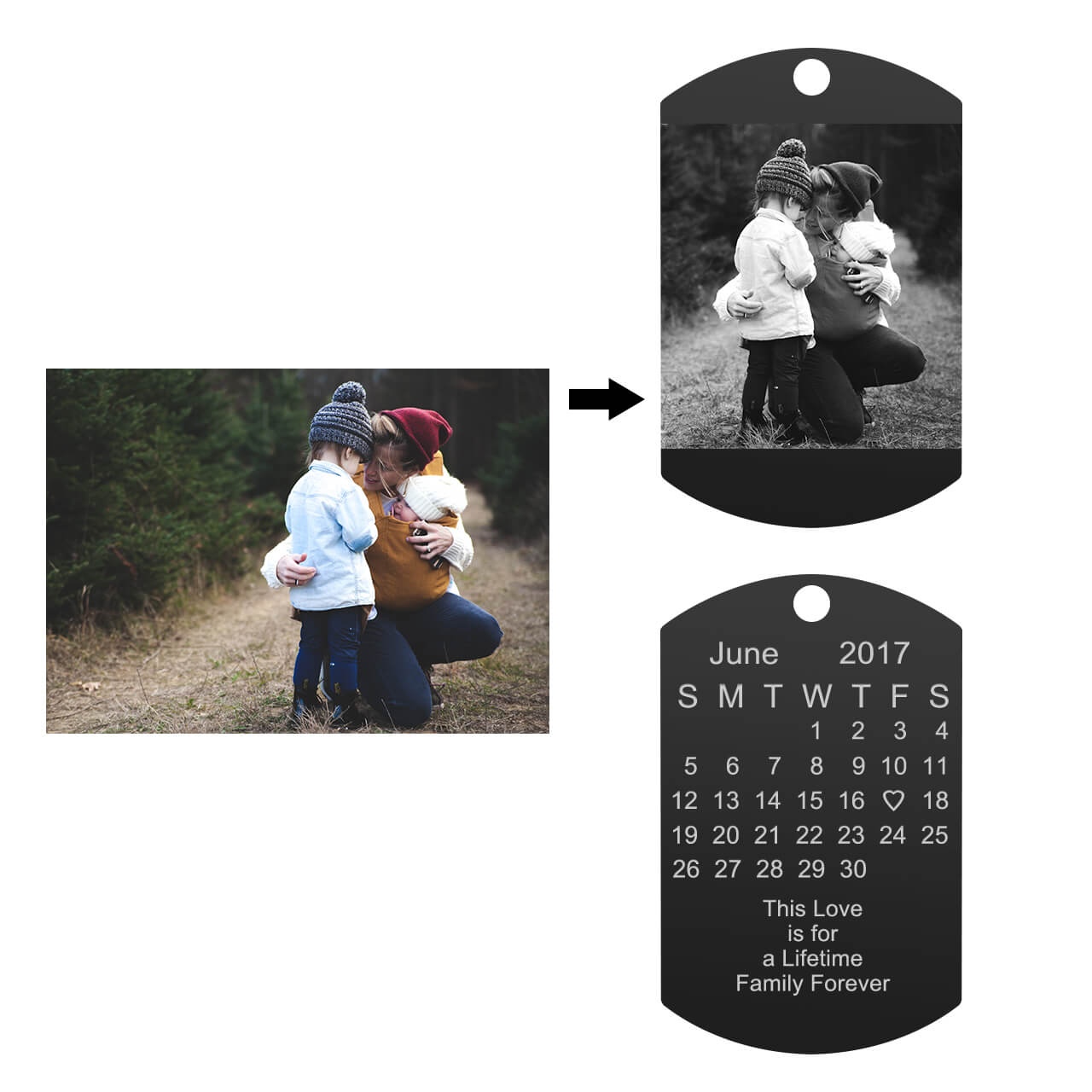 Jovivi customized photo calendar keychain pendant for women, photo on the front side, calendar on the back side, jnf005703