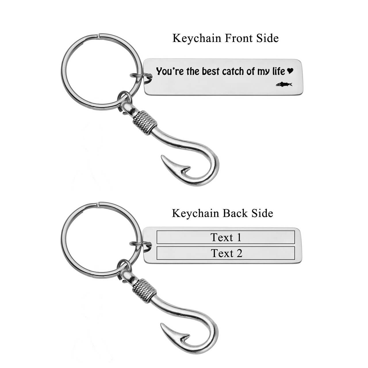 Free Engraving Custom Stainless Steel You're The Best Catch of My Life Fish Hook Charm Keychain Key Ring for Husband Boyfriend Gift engrave on the back side