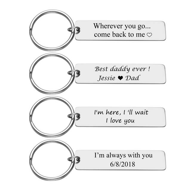 Jovivi Personalized Drive Safe Keychain Stainless Steel Key Ring, engrave example