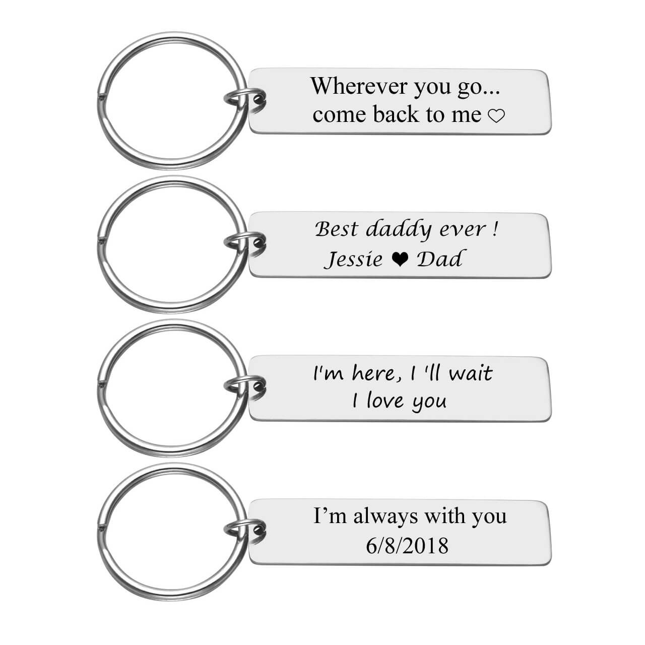 Jovivi personalized rectangle keychain set for couples, example