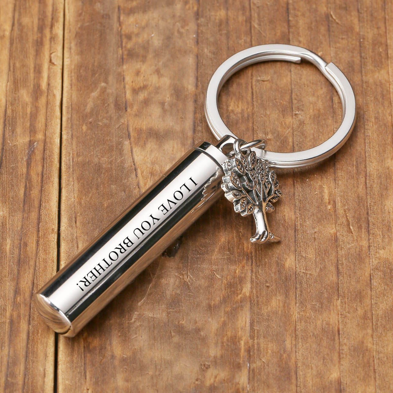 jovivi personalized cylinder urn keychain for ashes cremation memorial key ring with tree of life charm, front side, jnf006401