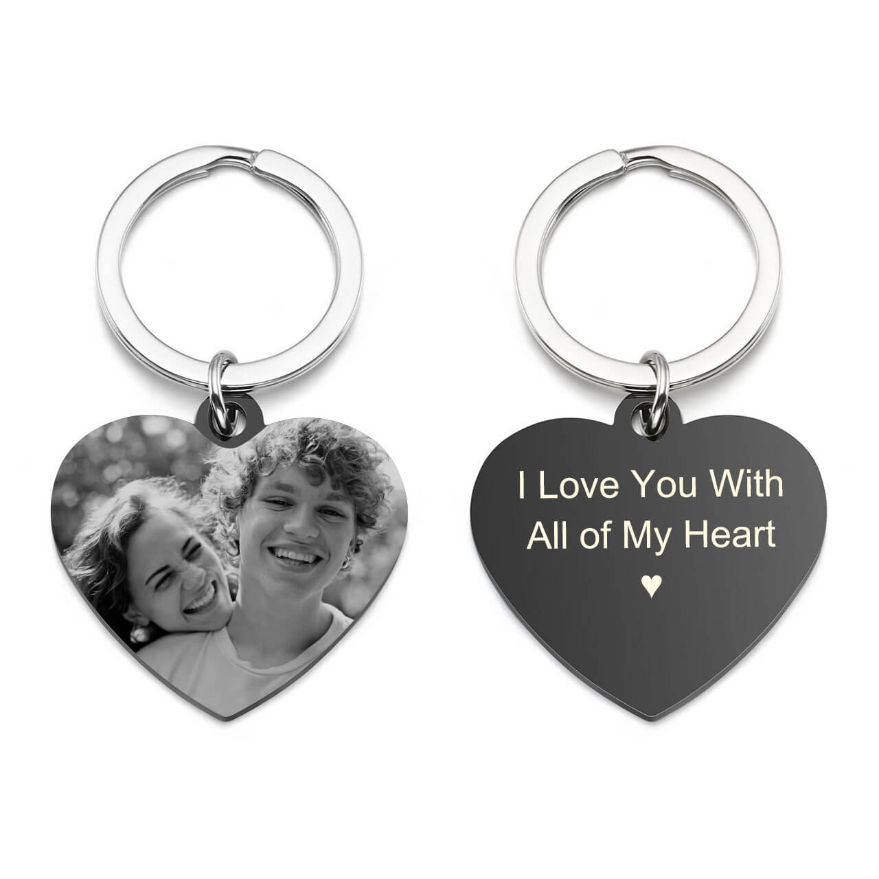 Jovivi personalized heart tag keychain photo engrave keyring for him, jnf010301