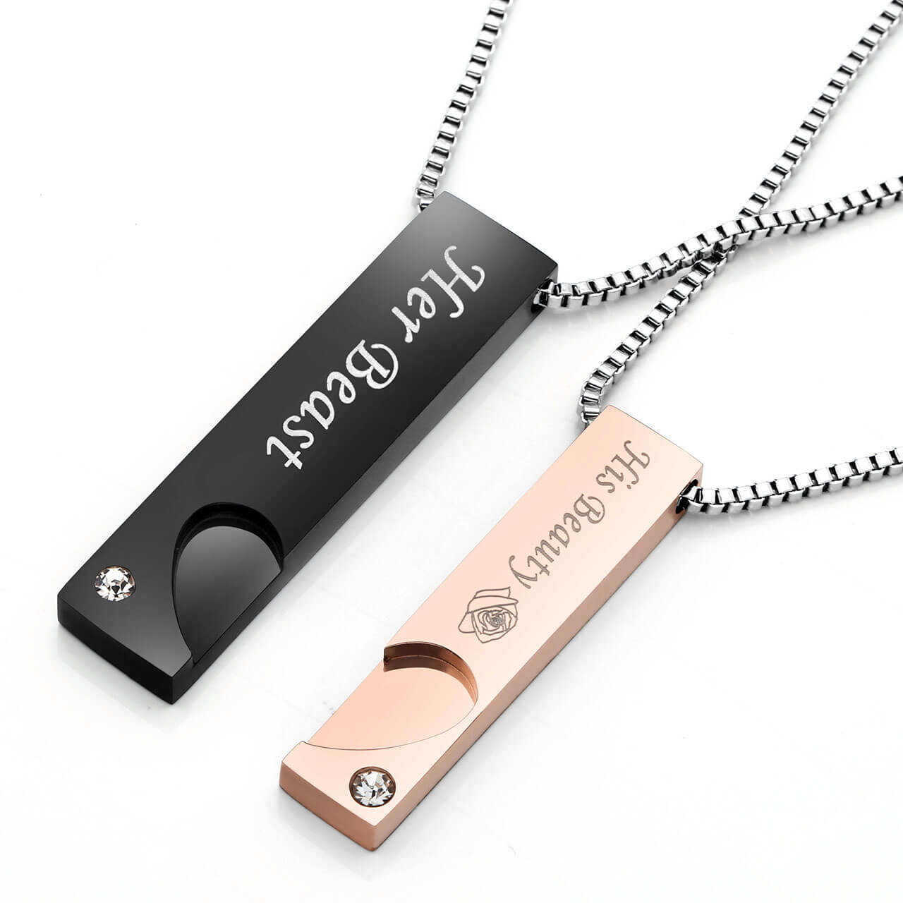 His and hers name shop necklaces