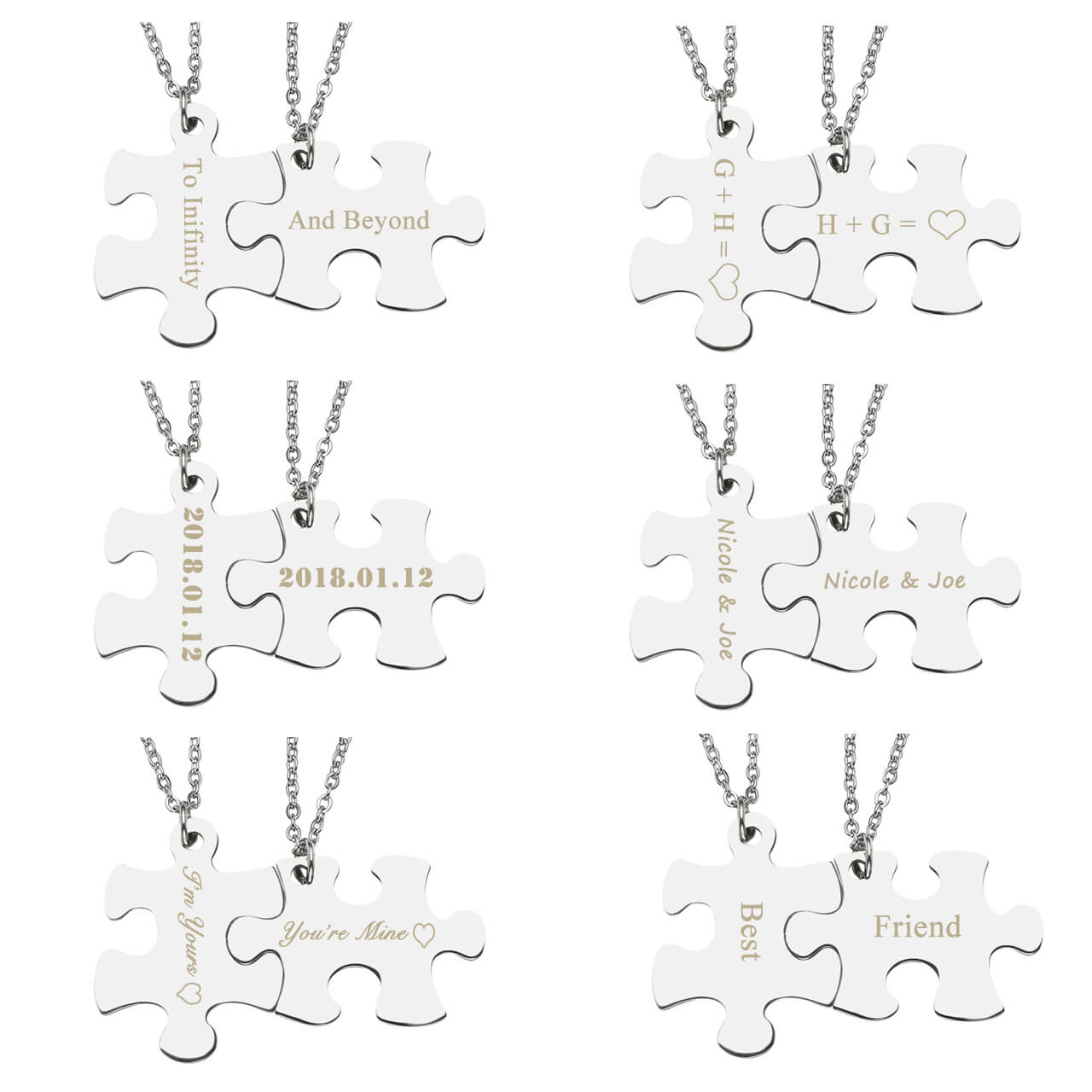 Jovivi personalized custom silver puzzle matching necklaces vertical name bar necklace, jng054701