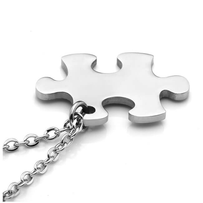 Jovivi Free Engraving - Personalized Custom 2pcs Stainless Steel Jigsaw Matching Puzzle Piece Couple Pendant Necklaces for His and Her