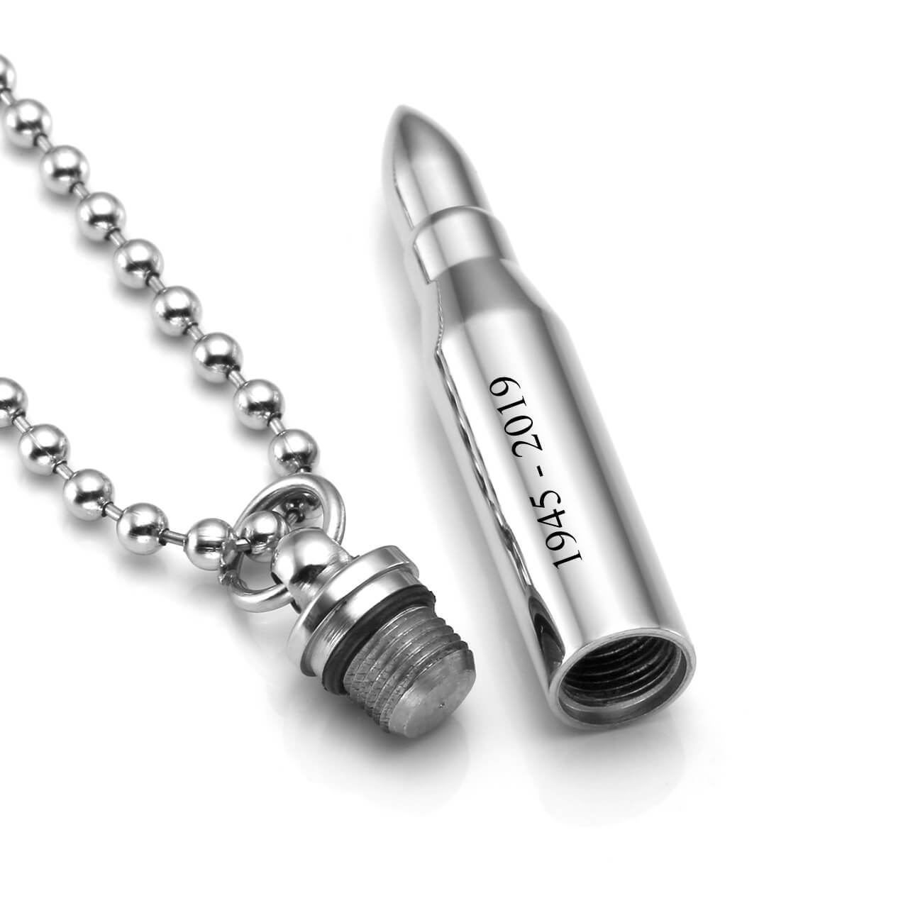Zancan silver bullet necklace with black stones.