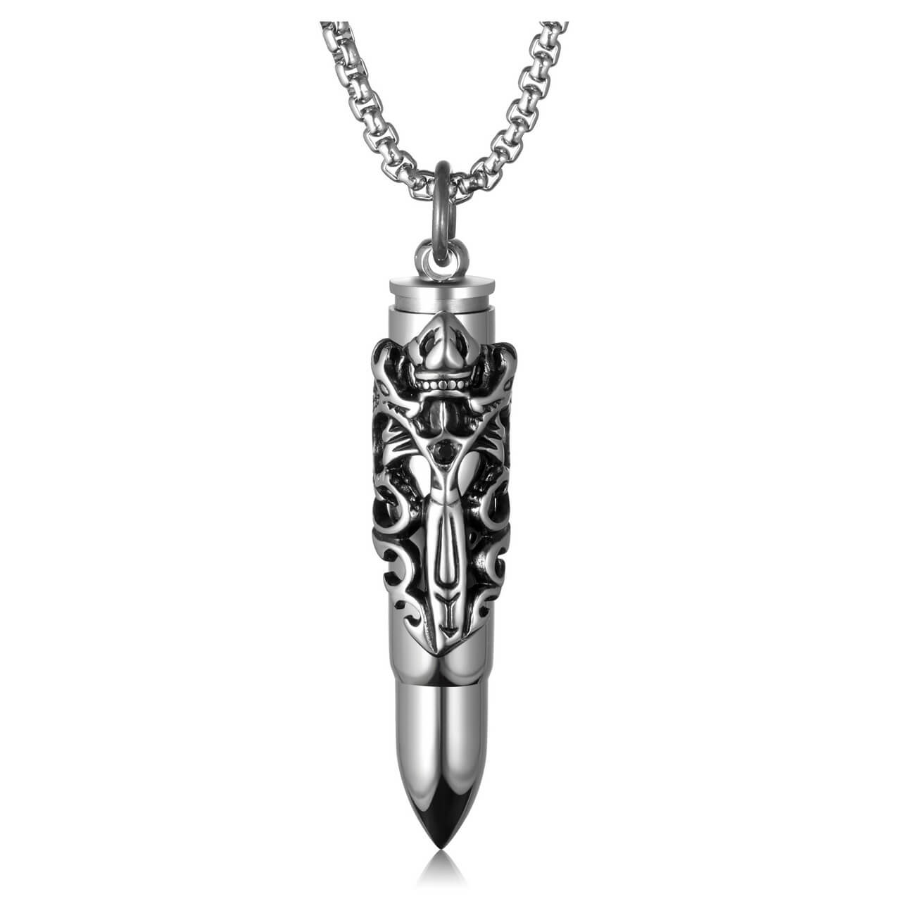 Jovivi personalized bullet urn neckalce cremation jewelry keepsake, front side. jng067901