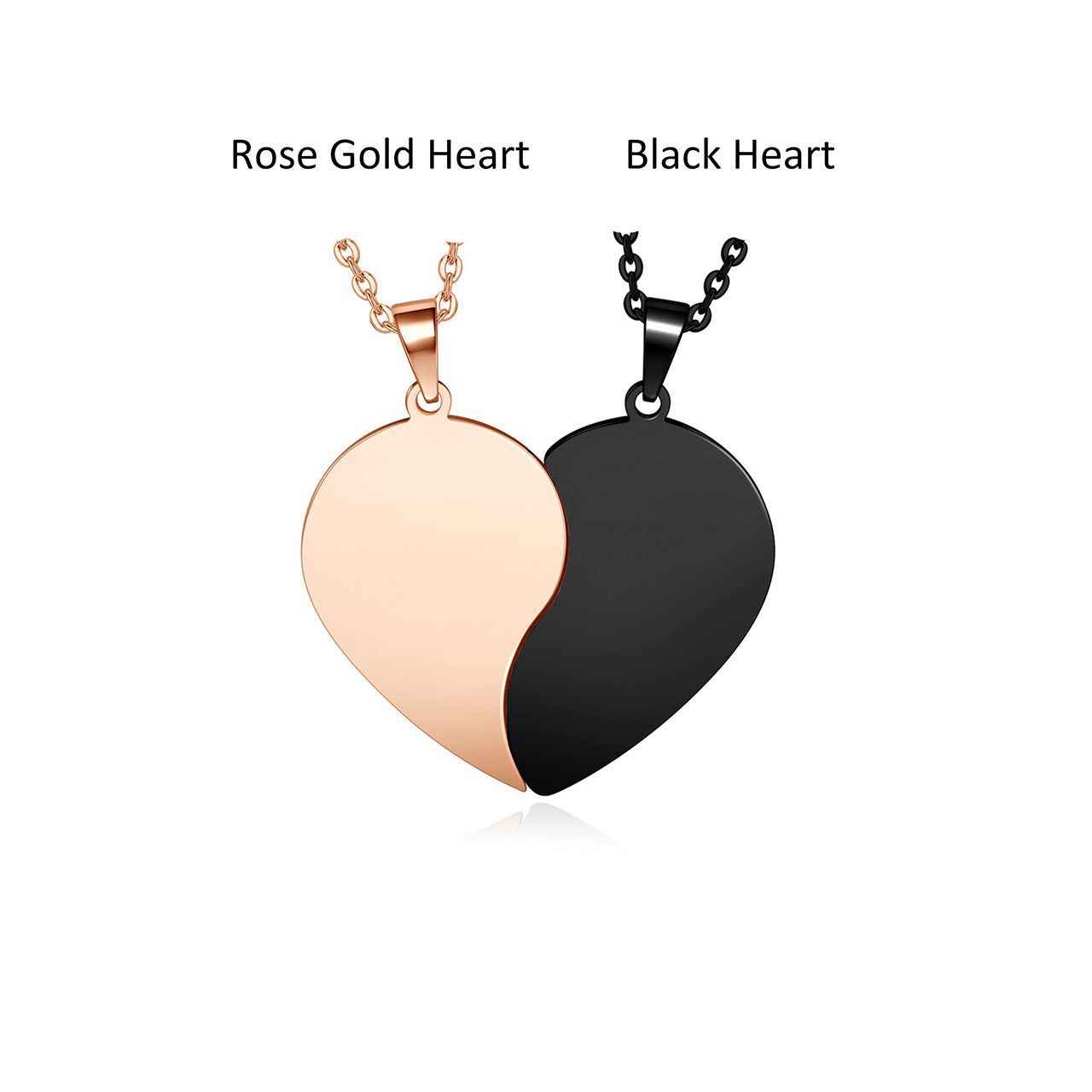 Customize Matching Heart Couple Necklaces Black and rose gold pendant personalized warming Love words