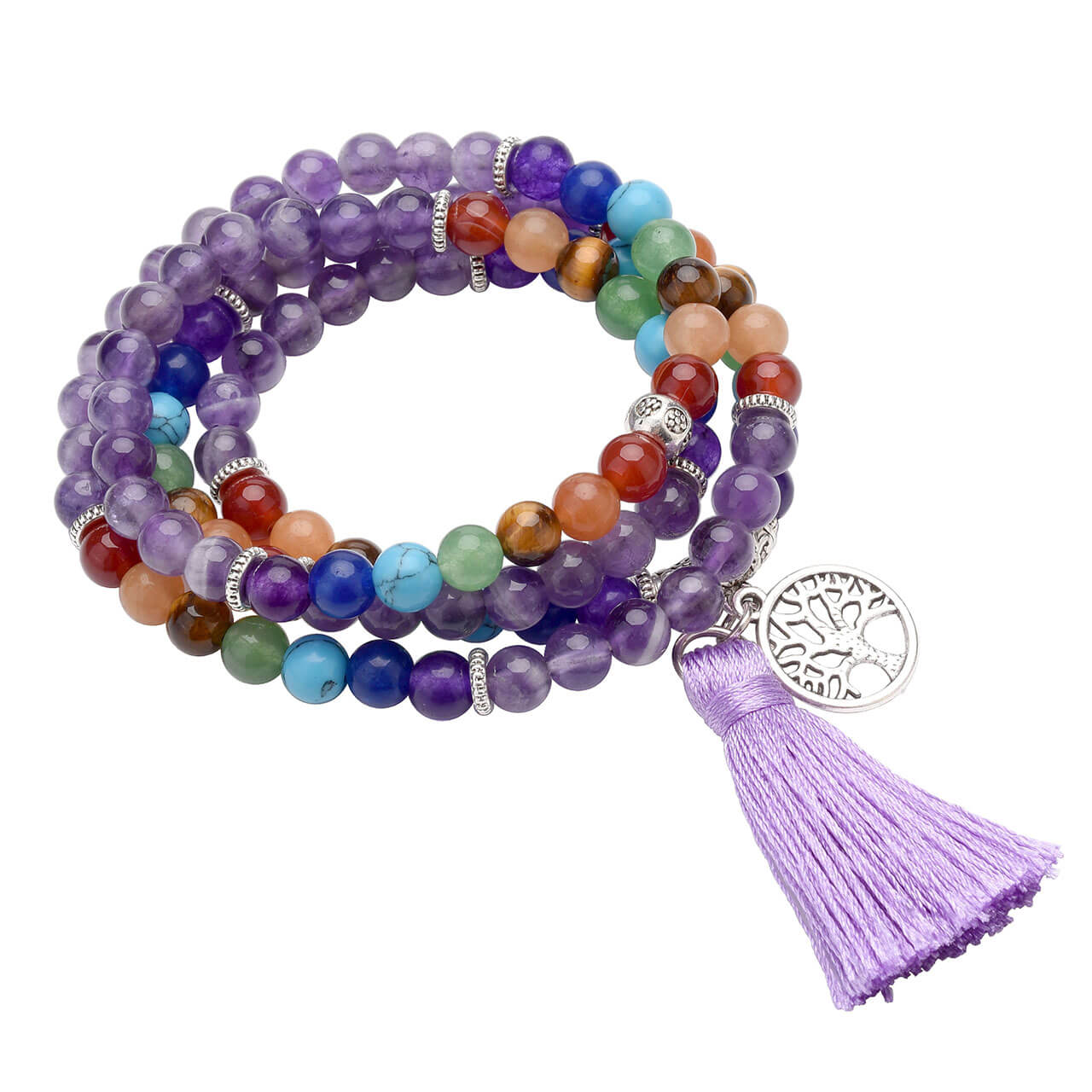 7 chakras amethyst mala prayer 108 beaded bracelet