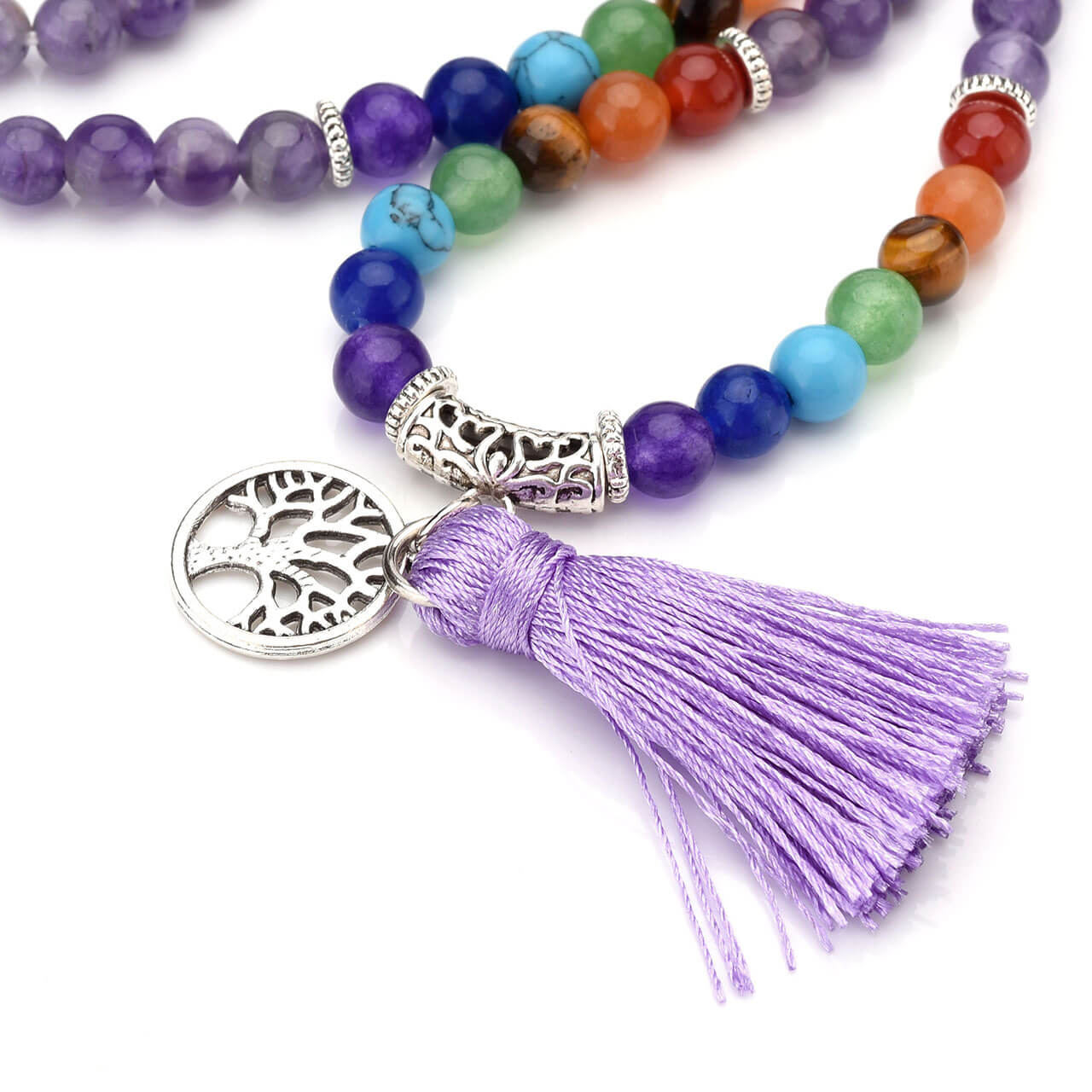 7 chakras amethyst mala prayer bracelet with tassel