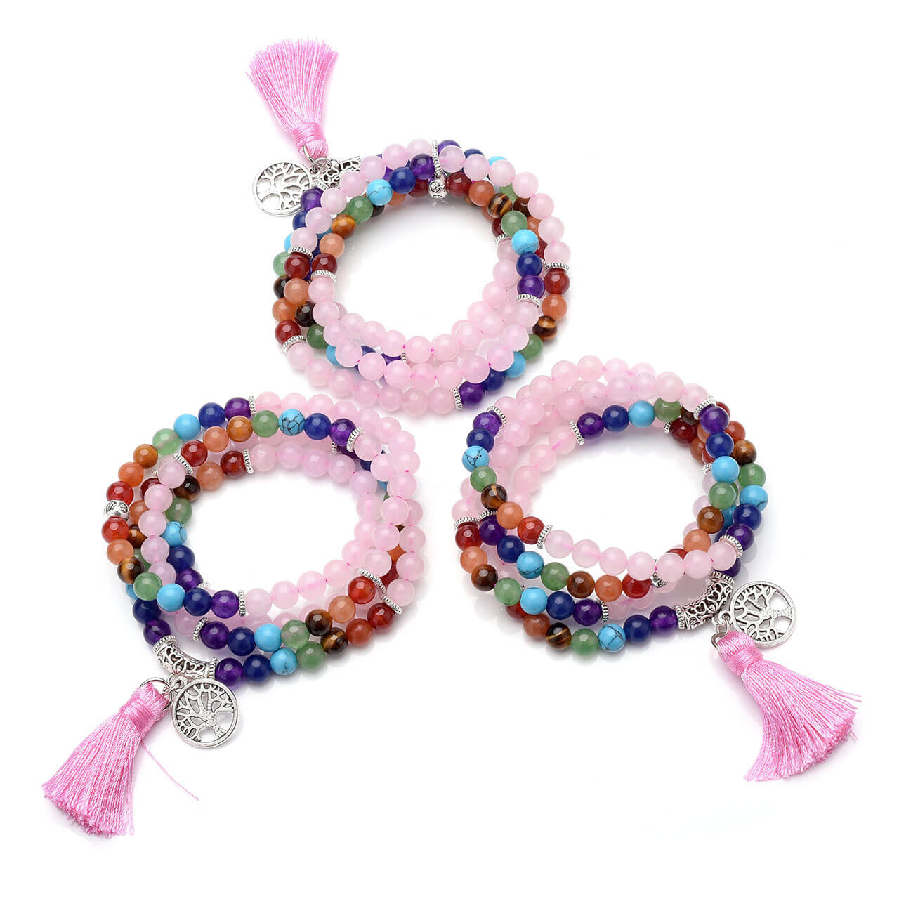 Jovivi Unisex natural rose quartz 108 prayer beads Tibetan Buddha Buddhist Mala bracelet necklace for yoga 