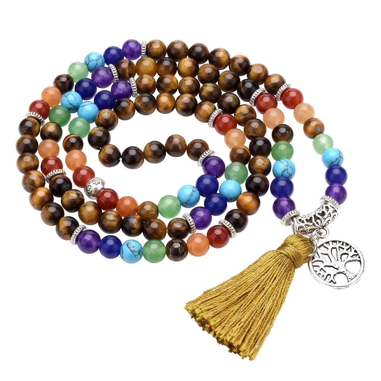 jnw003003 jovivi natural 7 chakras tiger eyes tassel bracelet for yoga meditation
