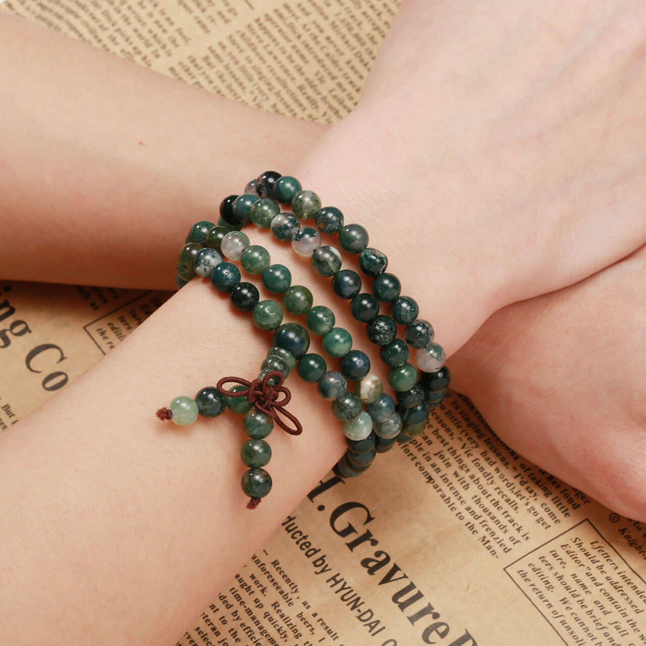 jovivi natural Moss agate 108 beaded bracelet for meditation