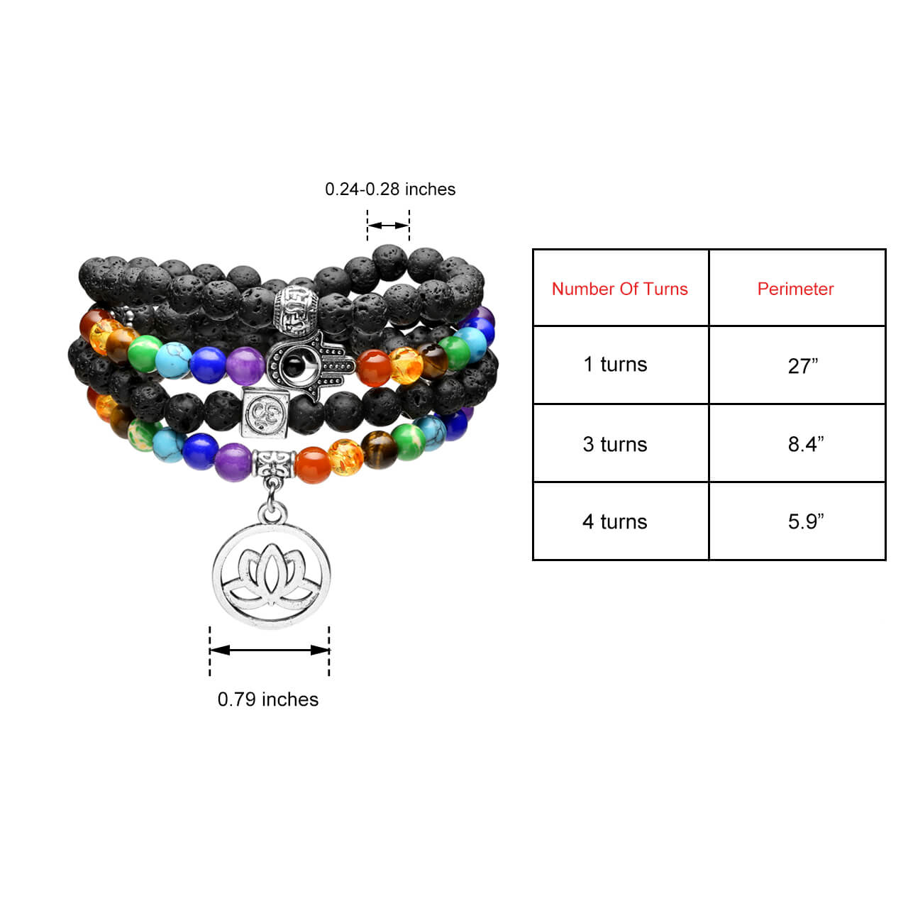 size of Natural Lava Rock Bracelet