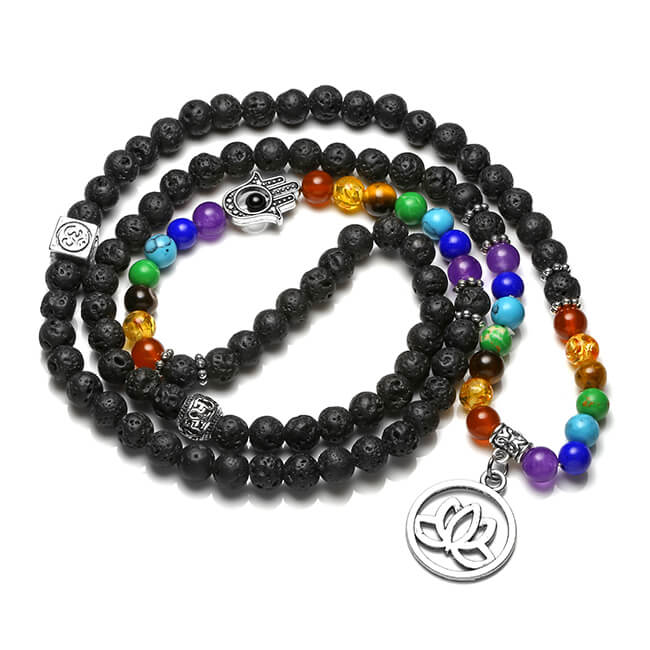 Jovivi 108 Mala Prayer Beads Natural Lava Rock Stone Essential Oil Diffuser Bracelet Necklace 7 Chakra Healing Crystals Yoga Meditation Stretch Bracelets