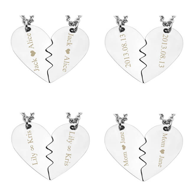 Personalized Custom Stainless Steel Peach Heart Puzzle Couple Necklace Jewelry Set distance gift, jnz037201