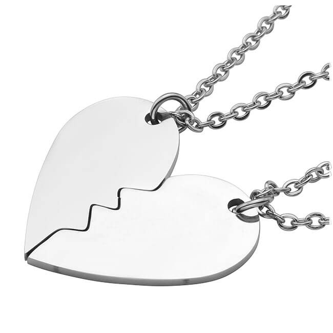 Personalized Custom Stainless Steel Peach Heart Puzzle Couple Necklace Jewelry Set initial necklace, jnz037201