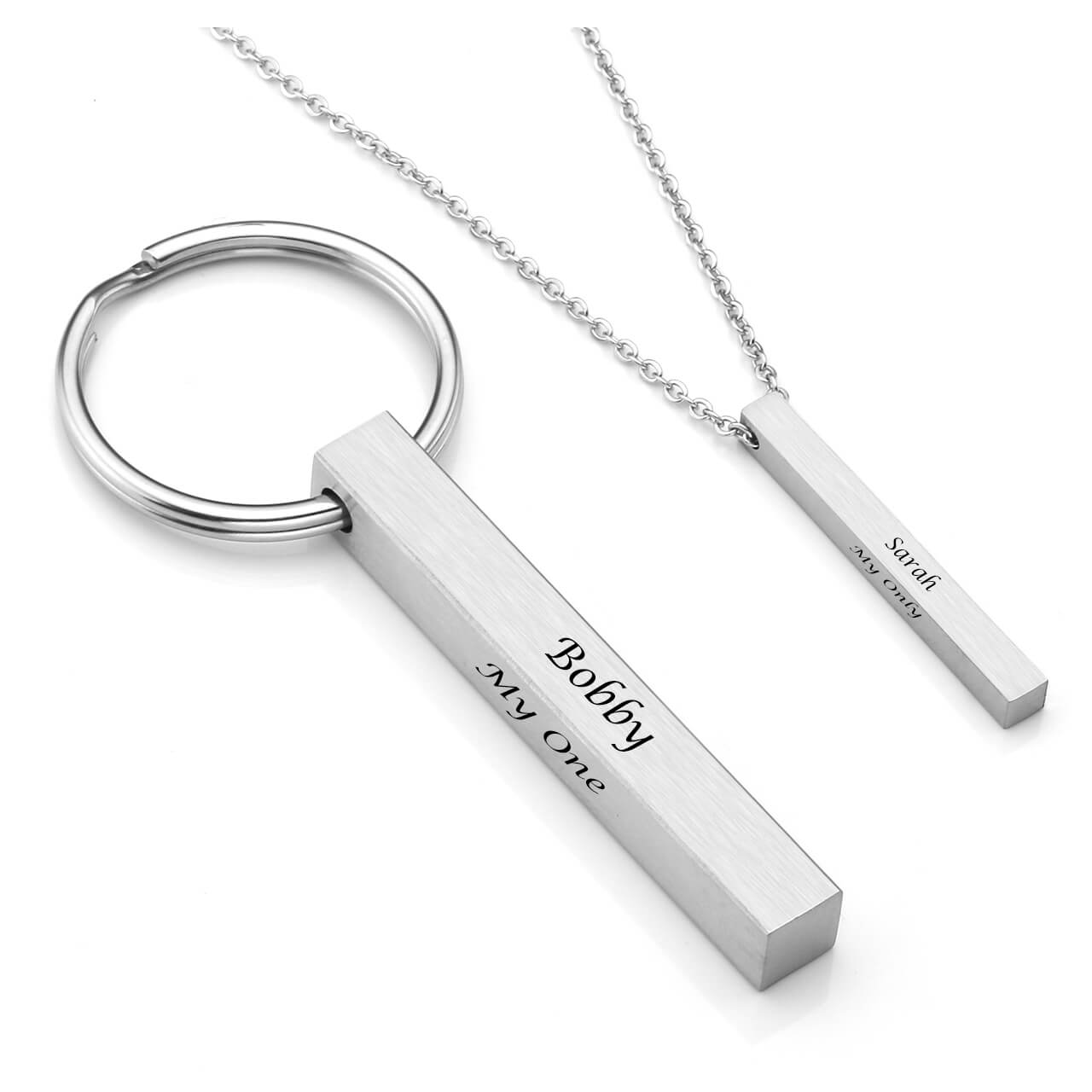 jovivi personalized vertical bar keychain necklace for couples