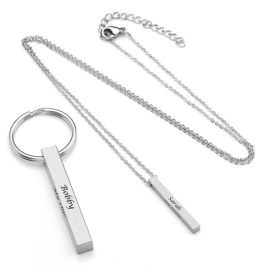 Personalized Vertical Bar Message Keychain Necklace Set | Jovivi