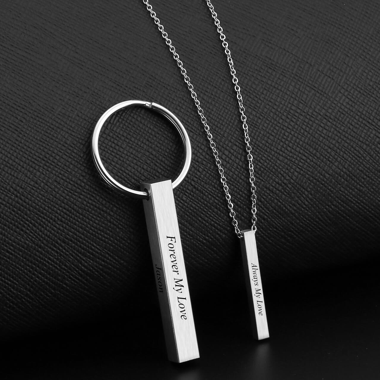 jovivi personalized name bar necklace keychain set for couples
