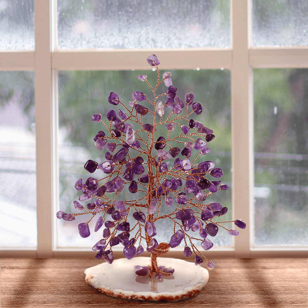 Natural Crystals Money Tree with Agate Slices Base Feng Shui Ornament | Jovivi - Jovivi