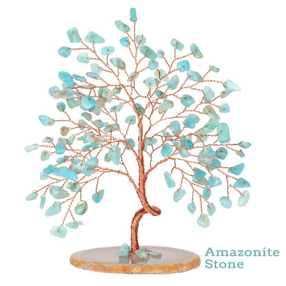 jovivi Amazonite Stone money tree healing reiki decor with agate base, front side. asd03570