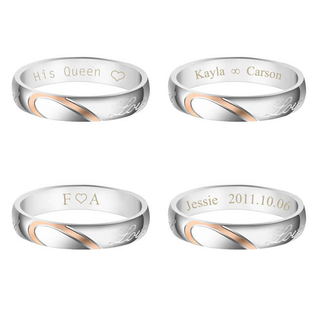 Personalized  Engraving His and Her Rings Heart Matching Set | Jovivi - Jovivi