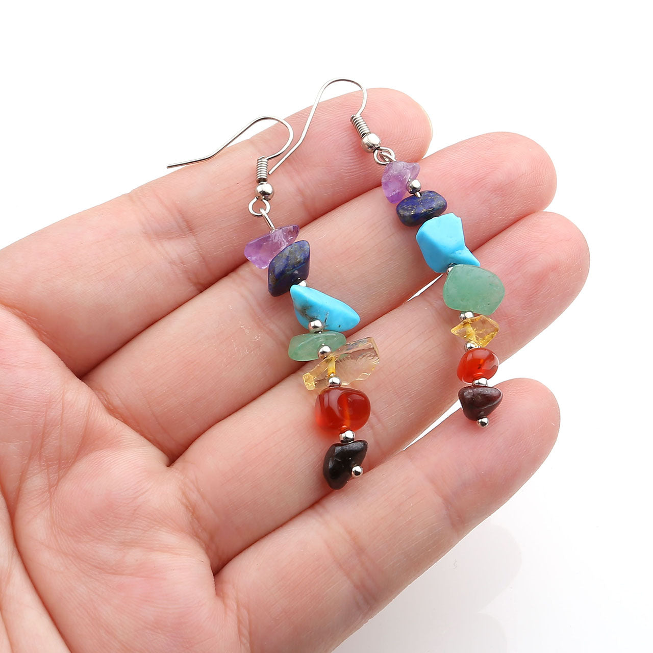 7 Chakras Crystal Gemstone Hook Earrings | Jovivi - Jovivi