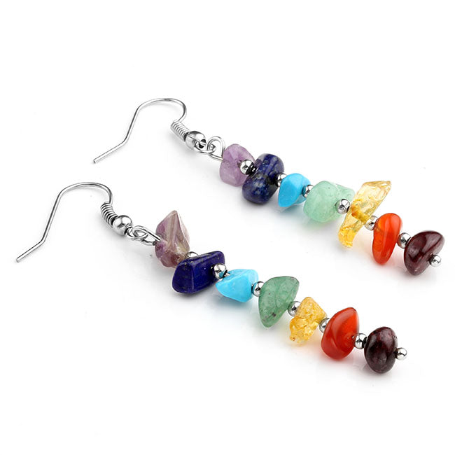 7 Chakras Crystal Gemstone Hook Earrings | Jovivi - Jovivi