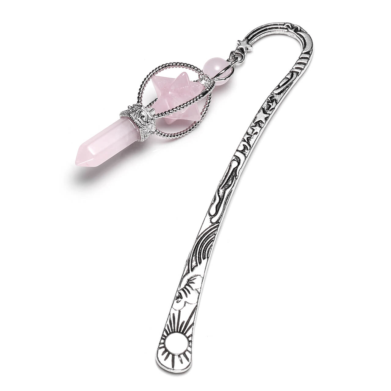jovivi metal bookmark with rose quartz pendant, mba01430