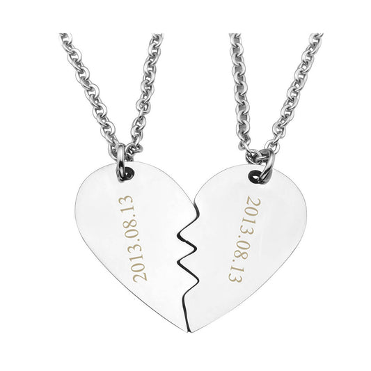jovivi silver 2pcs personalized heart puzzle necklaces, front side, jnz037201